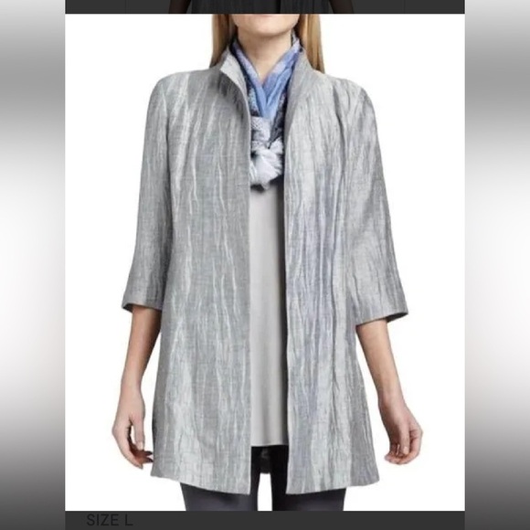 Elieen Fisher Double Weave Silver Crinkle Sheen Linen Jacket/Blazer Sz XL - Picture 1 of 11